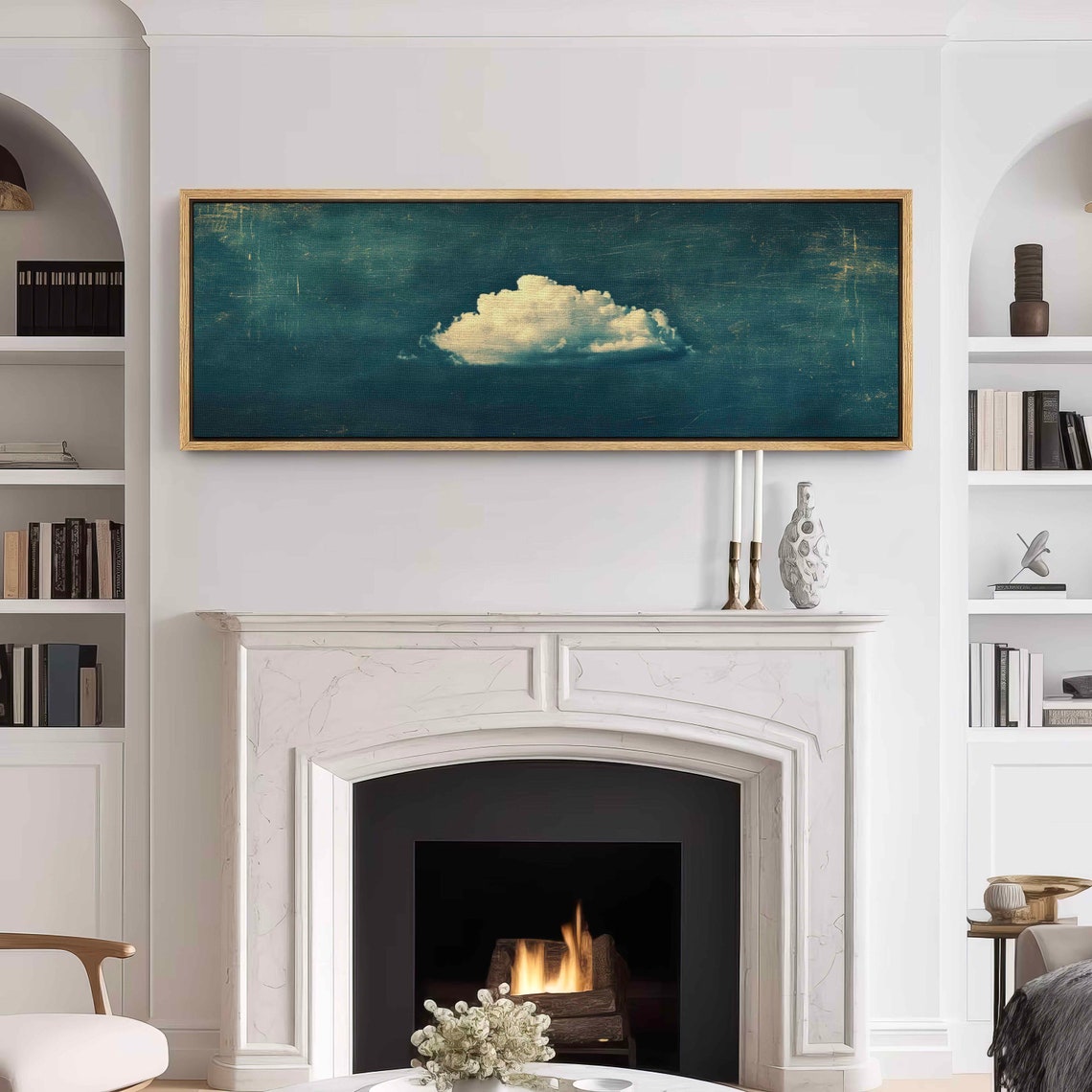 Single White Cloud on Dark Teal Moody Sky Minimalist Panoramic Print - Image 3