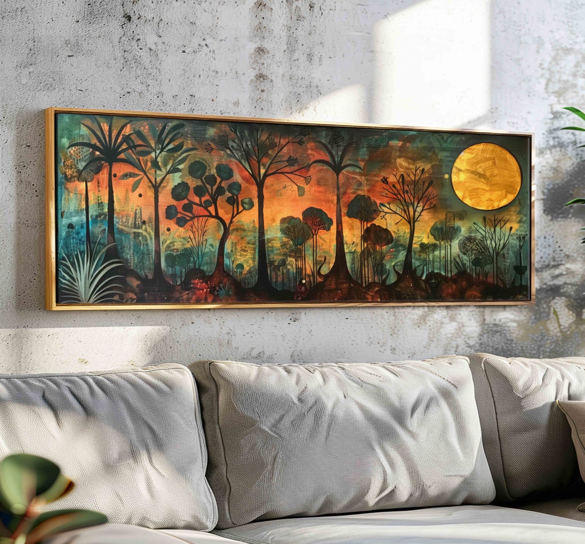 Moody Floral Wall Art Framed Modern Floral Print Horizontal Wall Art Panoramic Botanical Art Flower Wall Art Boho Wall Decor