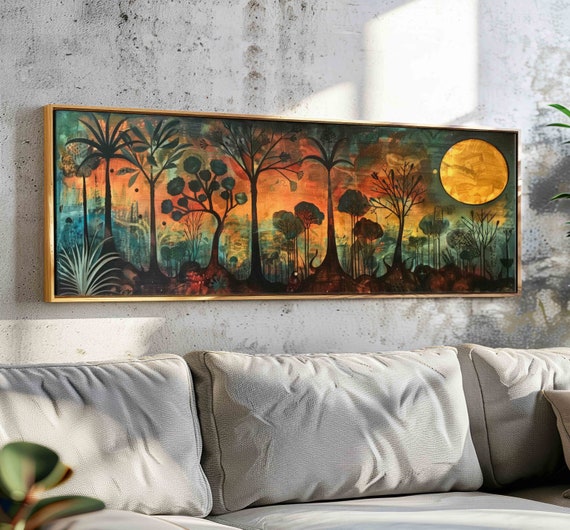 Moody Floral Wall Art Framed Modern Floral Print Horizontal Wall Art Panoramic Botanical Art Flower Wall Art Boho Wall Decor