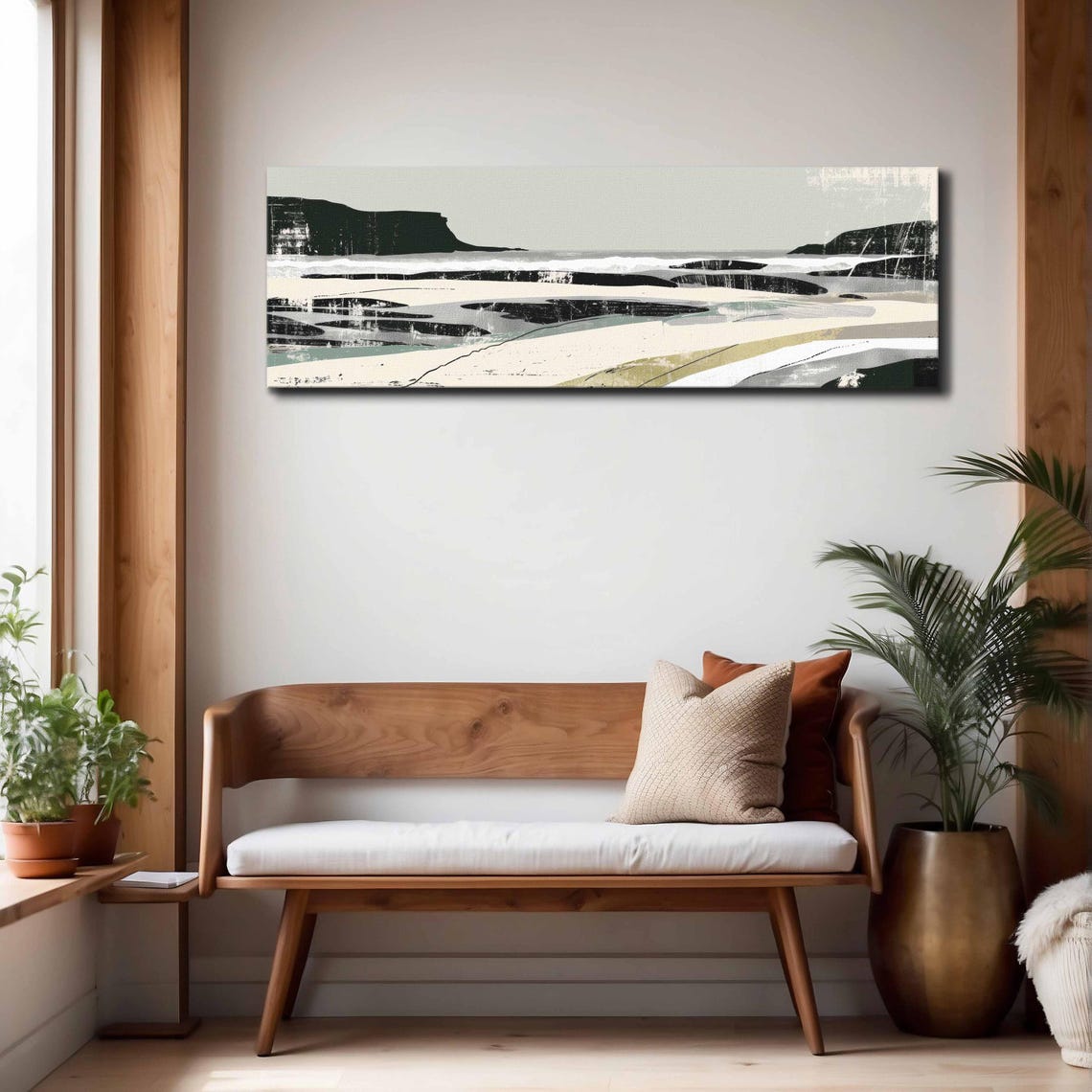 Abstract Coastal Cliffs Waves Neutral Tones Panoramic Framed Art Print - Image 4