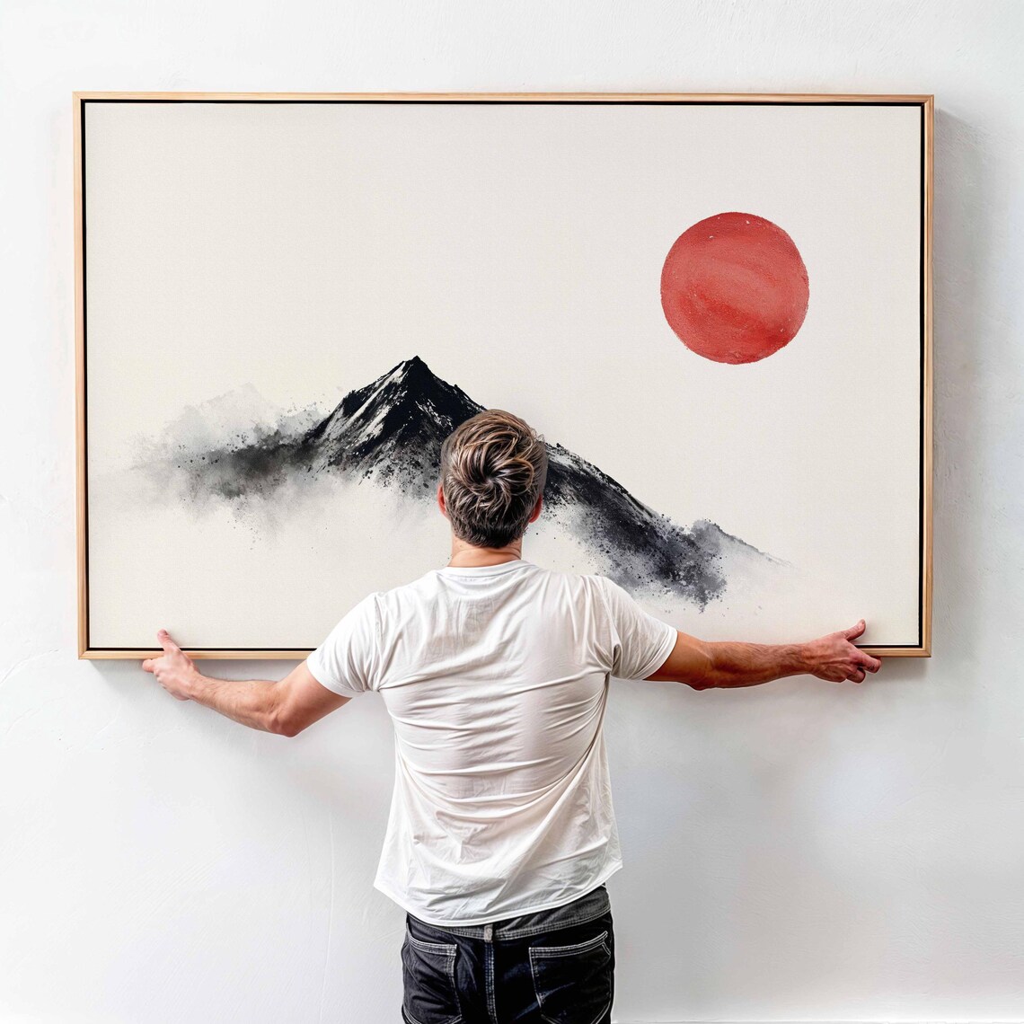 Minimalist Japanese Ink Mountain Mist Red Sun Sumi E Art Poster - Image 4