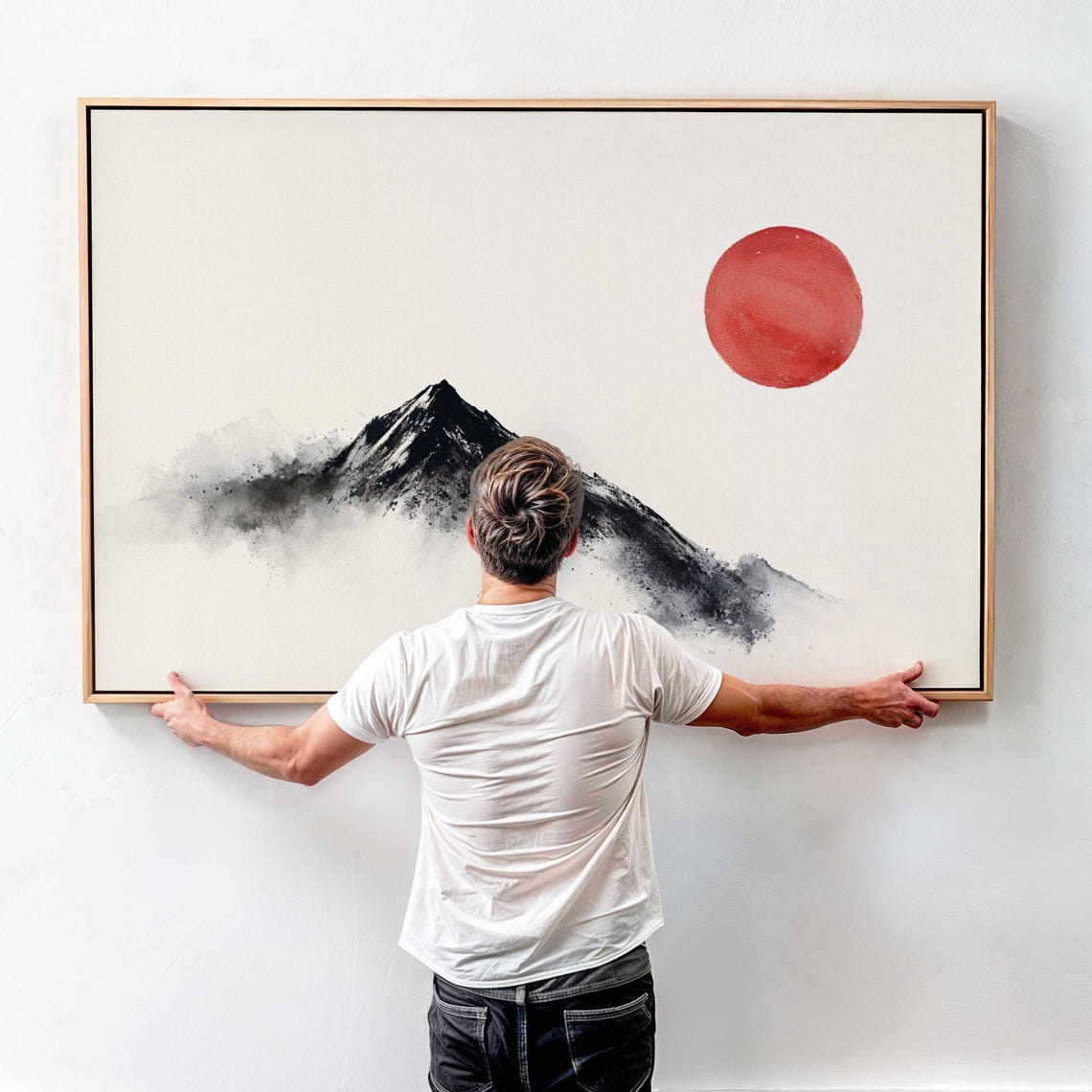 Minimalist Japanese Wall Art Framed Print Japanese Mountain Sunset Wall Art Print Above Bedcouch Decor Horizontal Large Wall Art - Image 4
