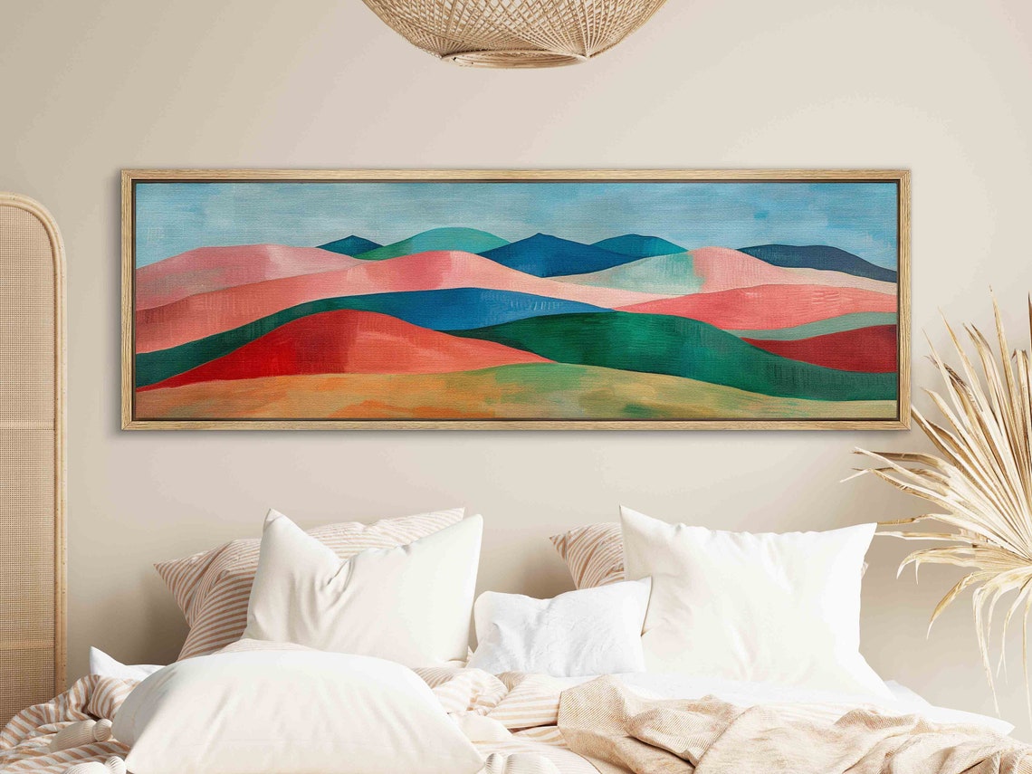 Colorful Layered Rolling Hills Pink Teal Panoramic Landscape Wall Art - Image 2