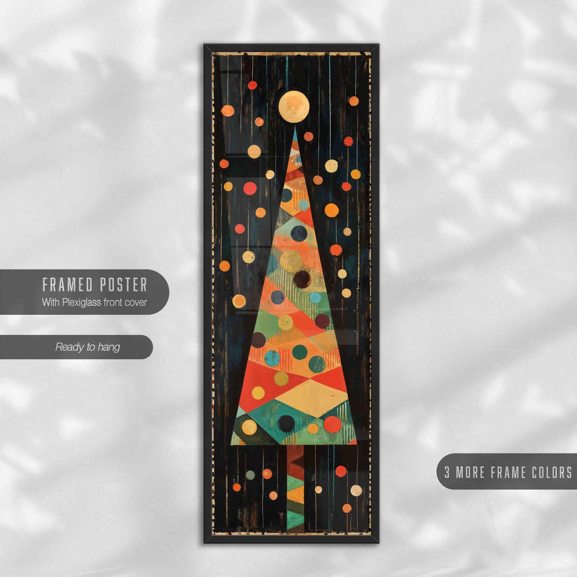 Mid Century Geometric Christmas Tree on Dark Vertical Wall Art - Image 4