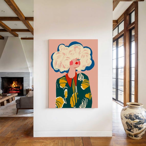 Cloud Haired Woman Modern Wall Art Framed Vertical Wall Decor Ready To Hang Wall Art Boho Wall Decor Home Decor