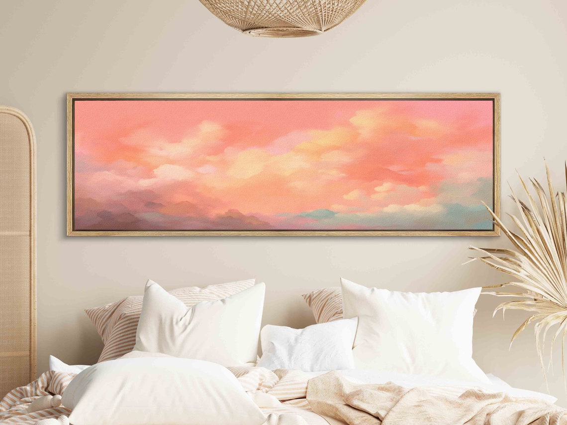 Peach Sunset Clouds Soft Pink Panoramic Dreamy Sky Decor Print - Image 2
