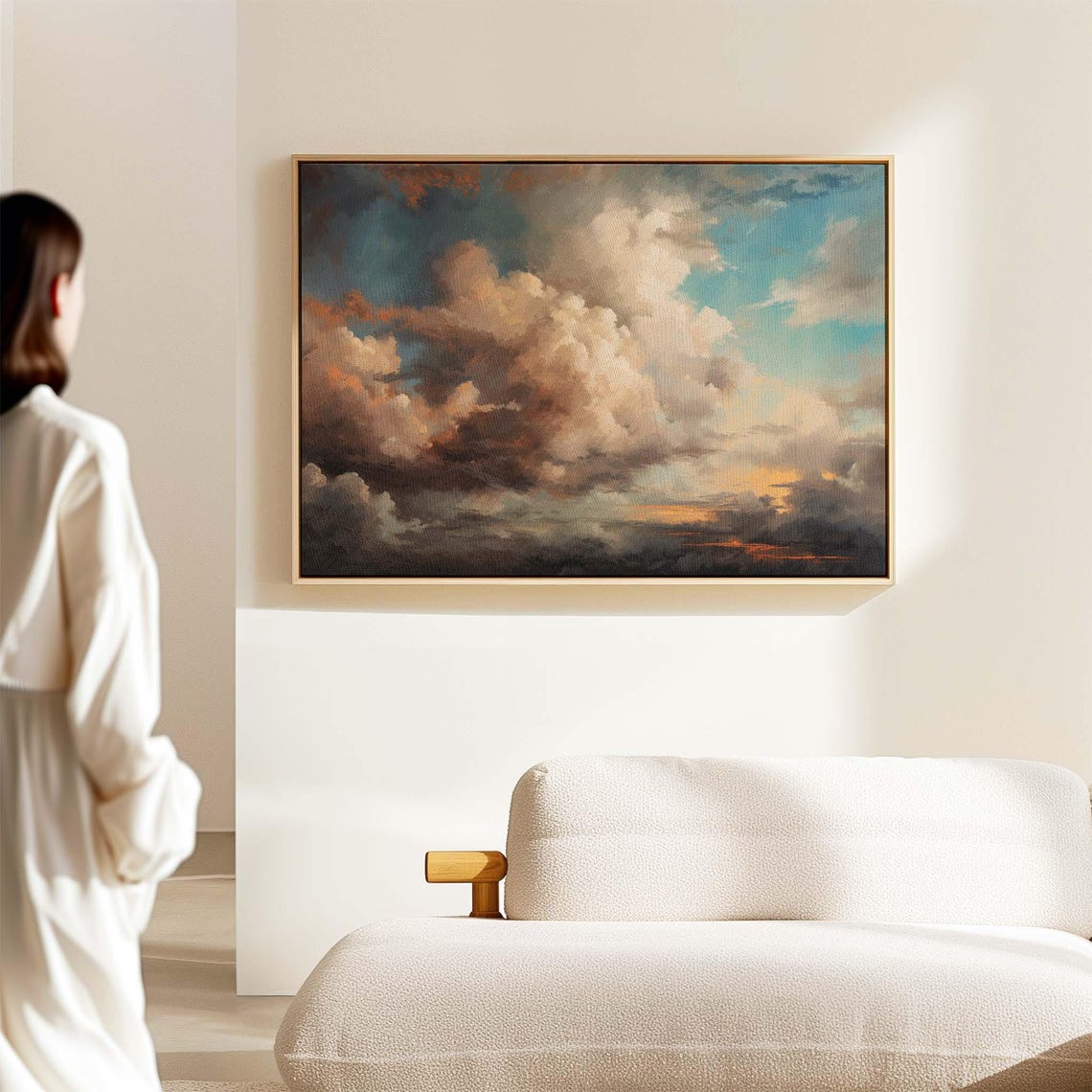 Dramatic Storm Clouds Vintage Sky Painting Panoramic Framed Art Print - Image 2