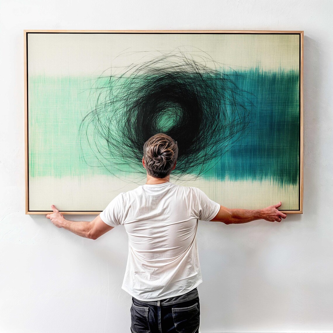 Teal Ink Scribble Swirl Abstract Modern Minimalist Art Wall Poster - Image 2