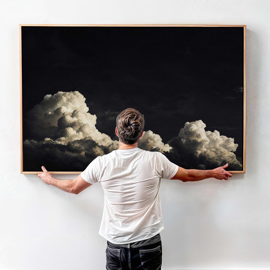 Luminous Night Clouds Black Sky Dramatic Chiaroscuro Cloud Art Print - Image 4