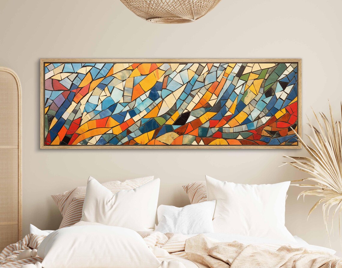 Colorful Flowing Shard Mosaic Abstract Blue Orange Panoramic Art Print - Image 2