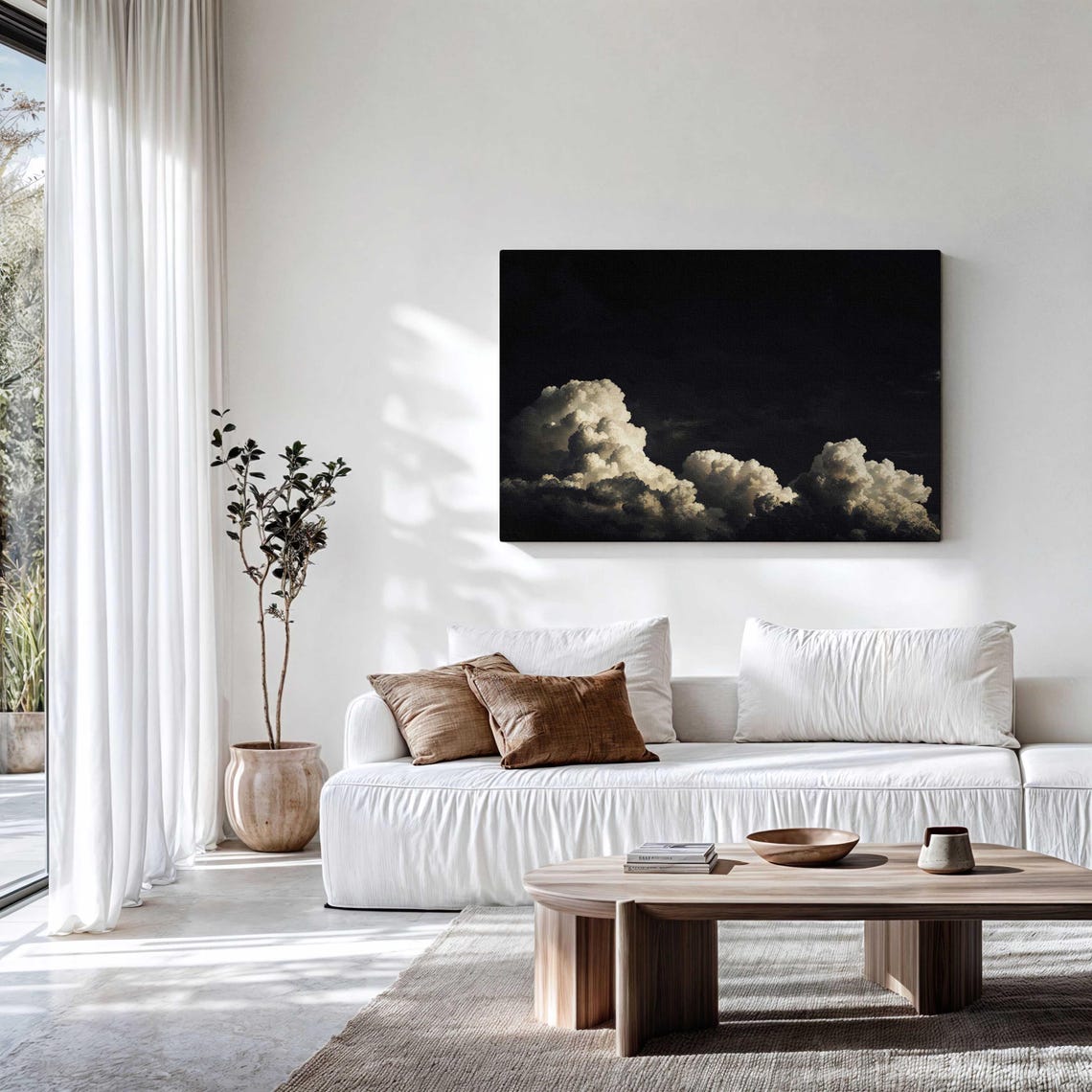 Luminous Night Clouds Black Sky Dramatic Chiaroscuro Cloud Art Print - Image 3