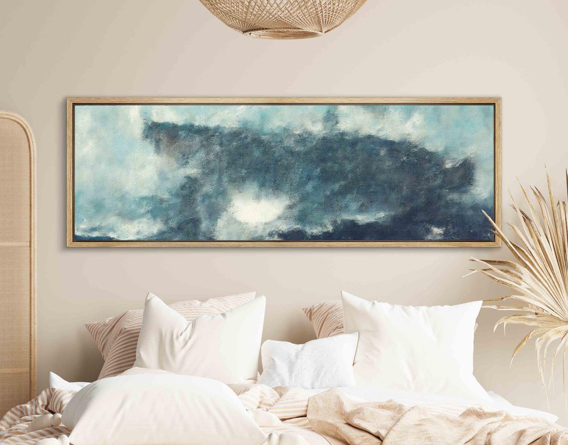 Abstract Moody Whale Wall Art Framed Panoramic Wall Art Horizontal Wall Art Framed Large Nautical Print Wide Whale Art Above Bed Decor - Image 2