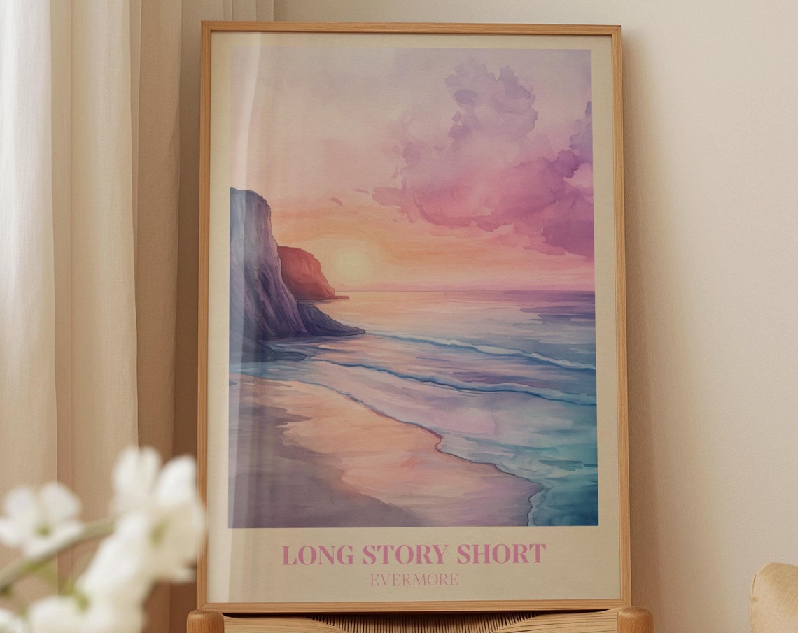 Taylor Swift Long Story Short Evermore Sunset Beach Watercolor Poster