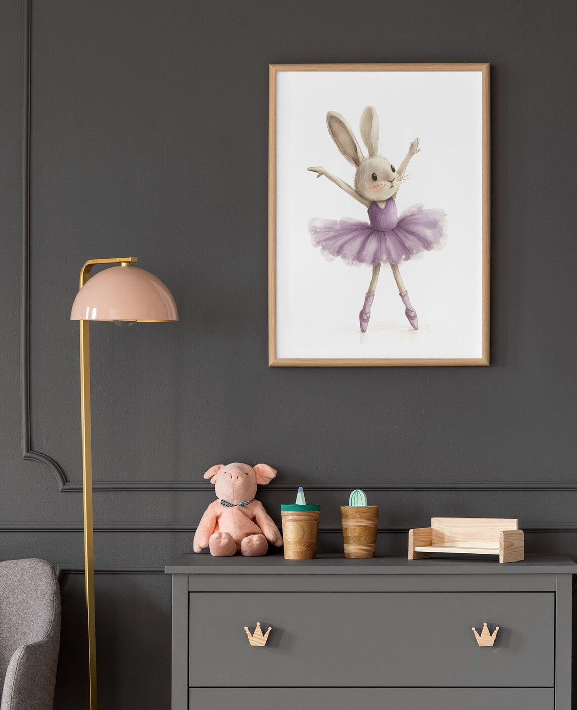 Whimsical Bunny Ballerina in Purple Tutu Ballet Nursery Animal Poster - Image 4