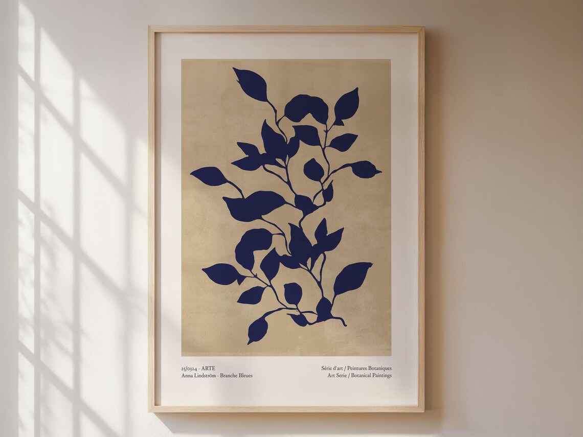 Blue Branches Poster, Scandi Style Botanical Art Print