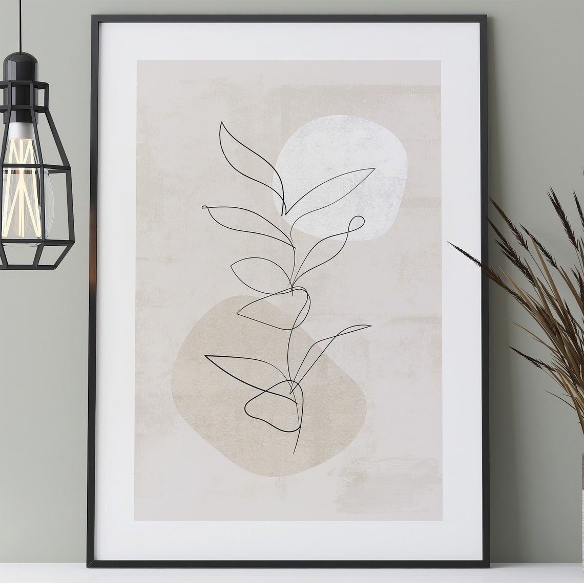 Boho One Line Art Plant Abstract Minimalist Beige Decor Poster
