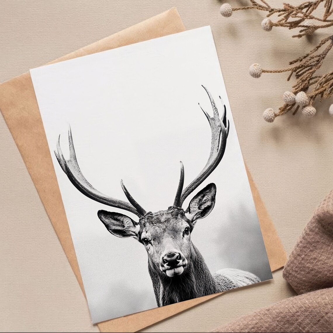 Majestic Deer Black and White Poster Print - Image 2