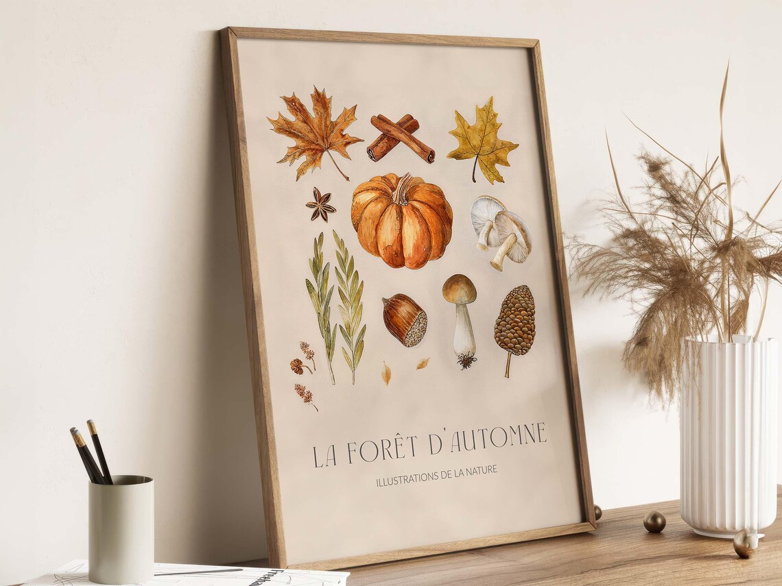 Autumn Elements Watercolor Collage Art Print - Image 3