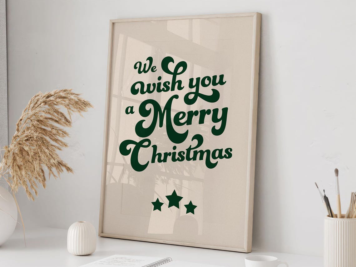 We Wish You a Merry Christmas Retro Script Holiday Art Print - Image 2
