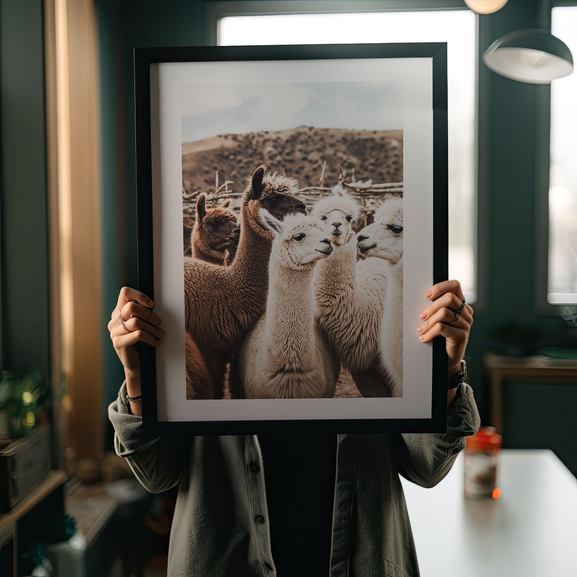 Vintage Alpaca Photography Poster, Peru Steppe