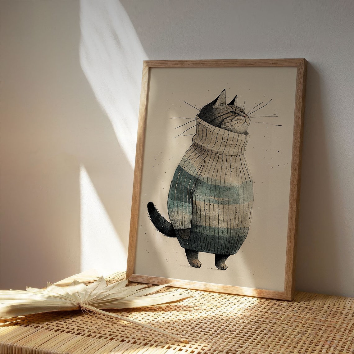 Cat in Striped Sweater Vintage Comic Style Illustration Poster - Image 2