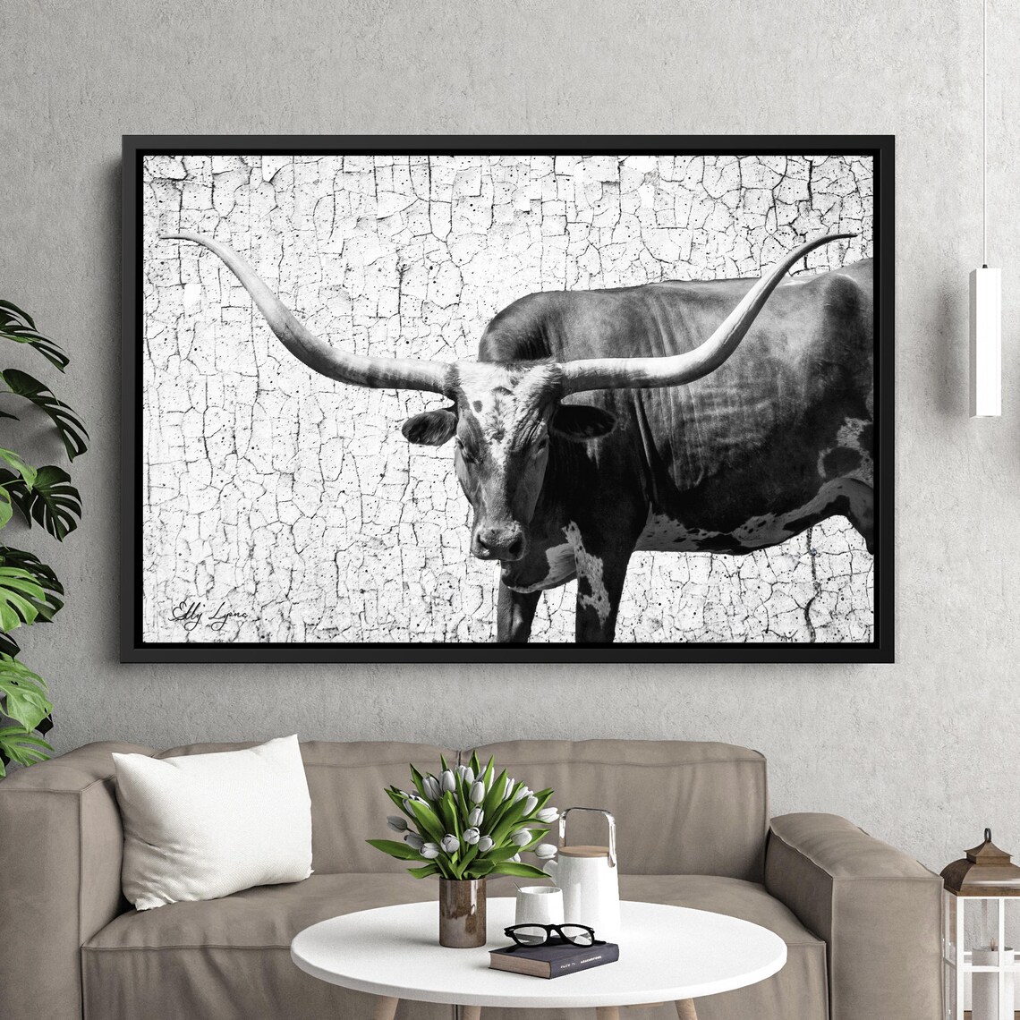 Longhorn Cow Minimalist Living Room Art Print