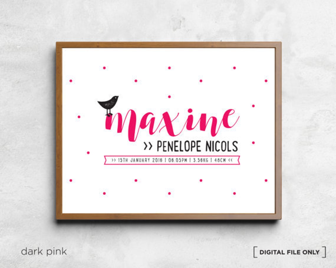 Navy Pink Polka Dot Birth Stats Personalized Baby Name Poster - Image 2