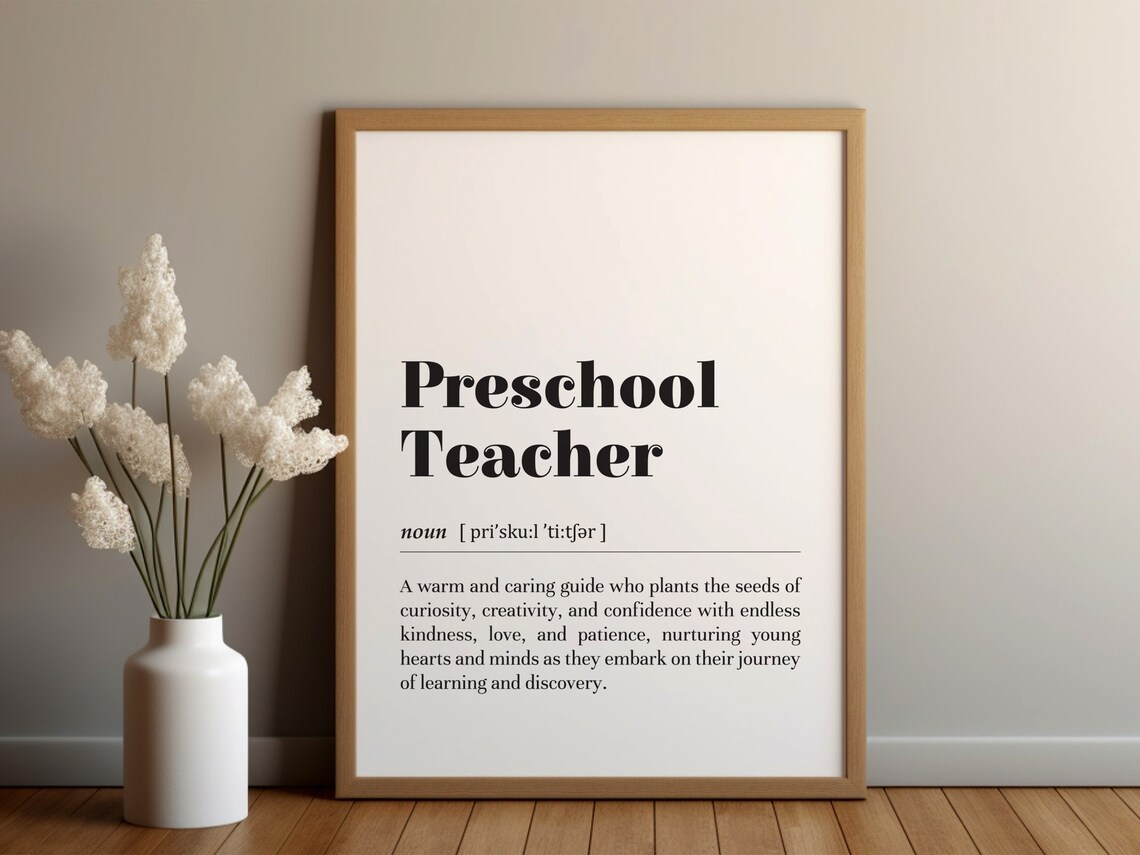 Preschool Teacher Definition Art Print, Classroom Decor