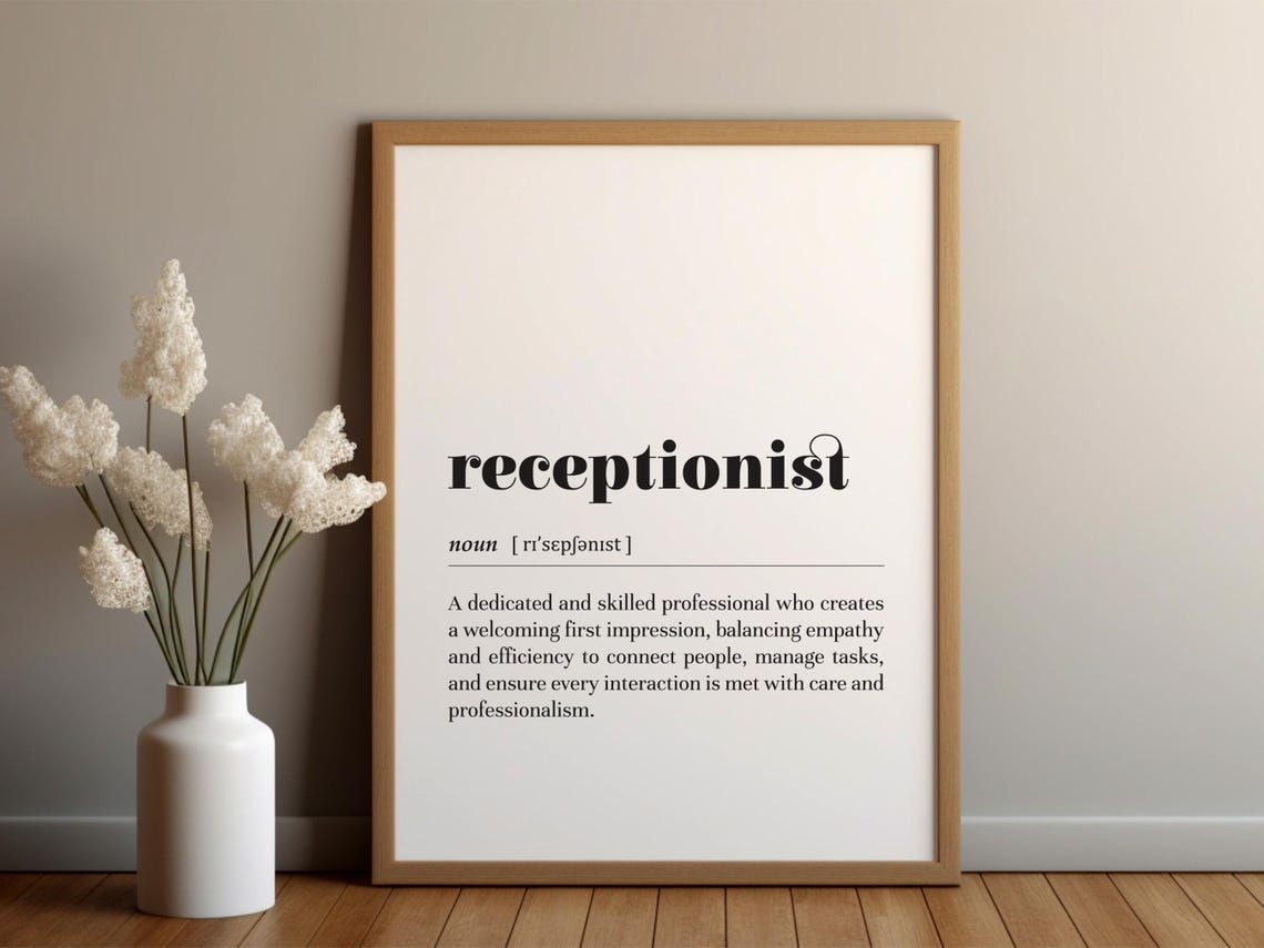 Receptionist Definition Typography Office Appreciation Wall Art