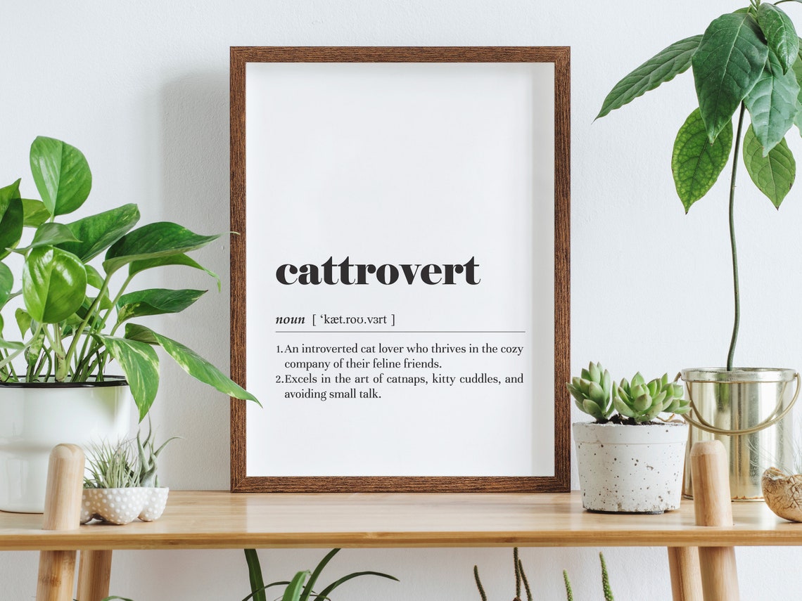 Cattrovert Funny Cat Lover Definition Typography Wall Poster
