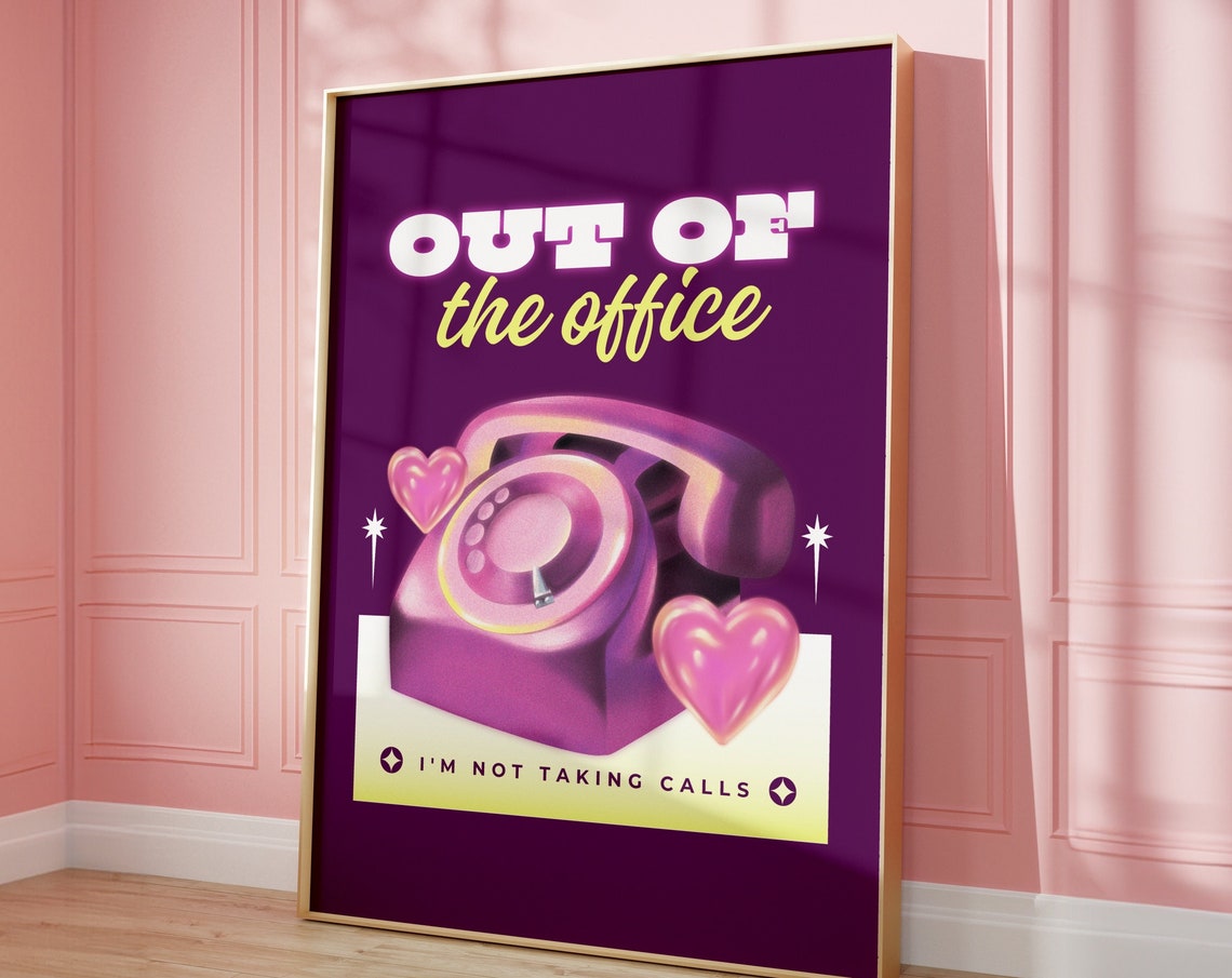 Out Of The Office Retro Phone Purple Funny Work Boundary Poster