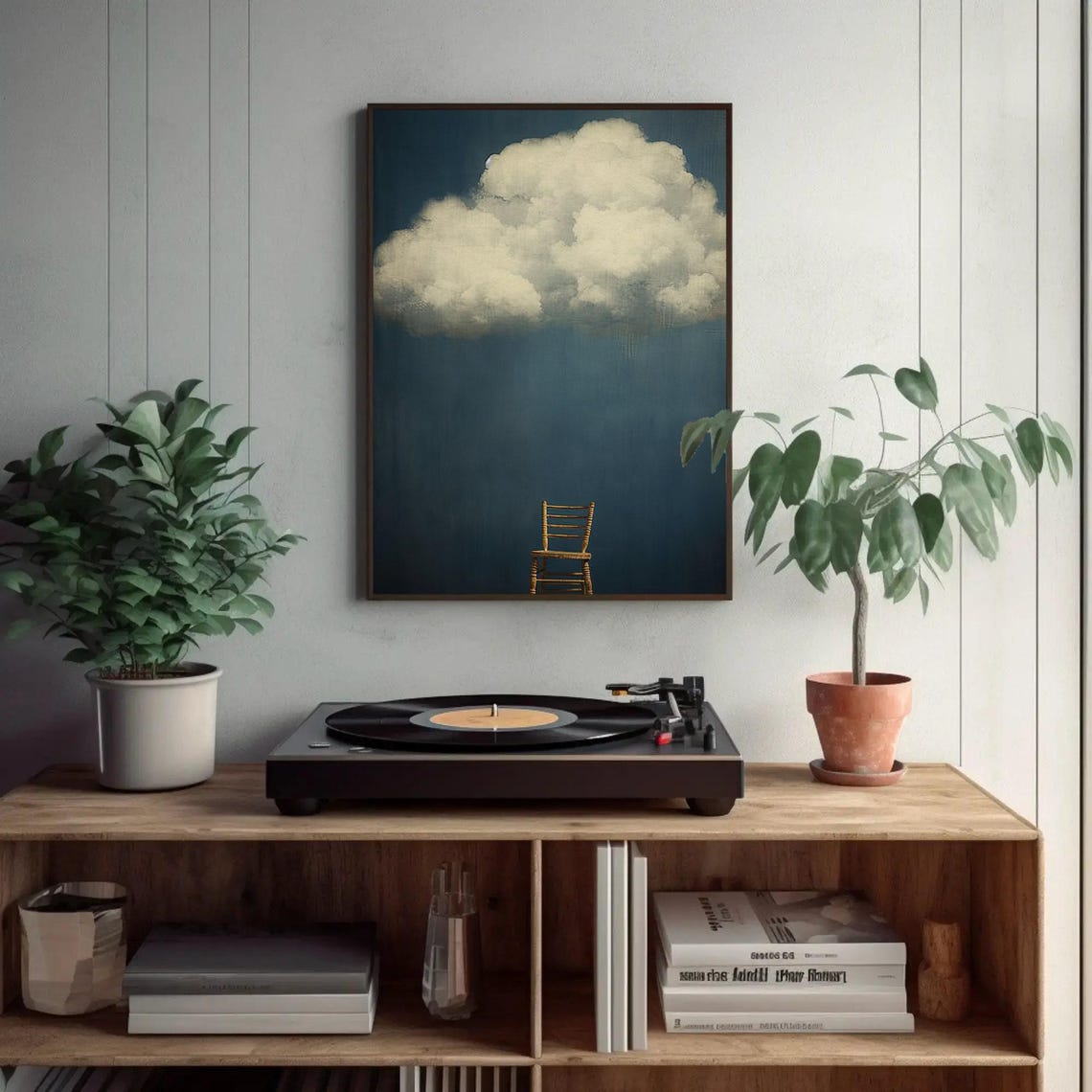 White Cloud Over A Chair Navy Blue Surreal Minimalist Poster - Image 2