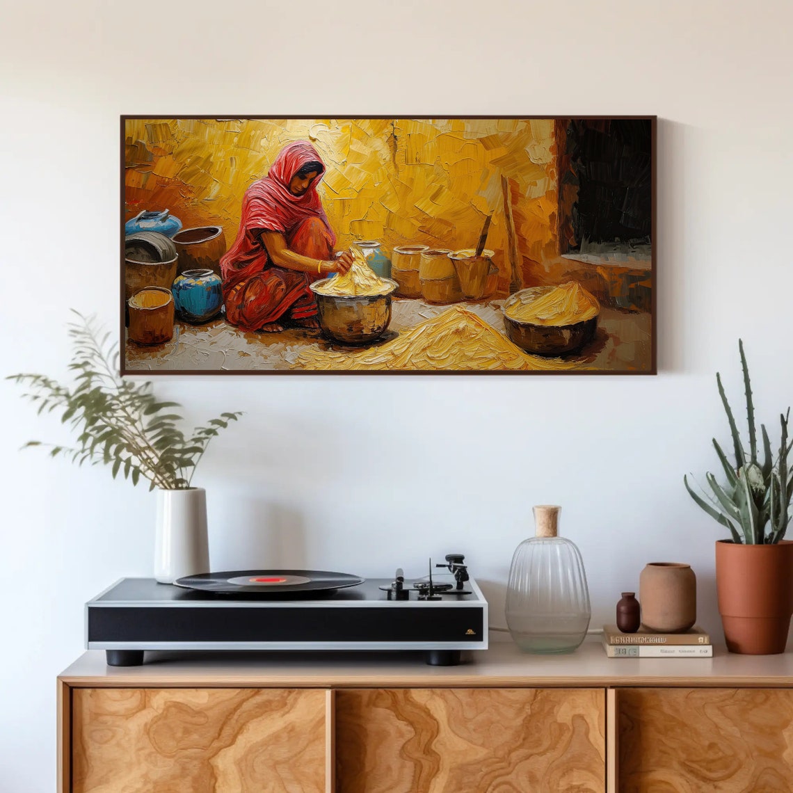 Indian Village Woman Preparing Food Warm Golden Light Poster - Image 3