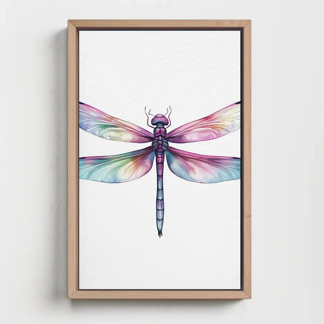 Iridescent Pink and Purple Dragonfly Watercolor on White Art Poster - Image 5