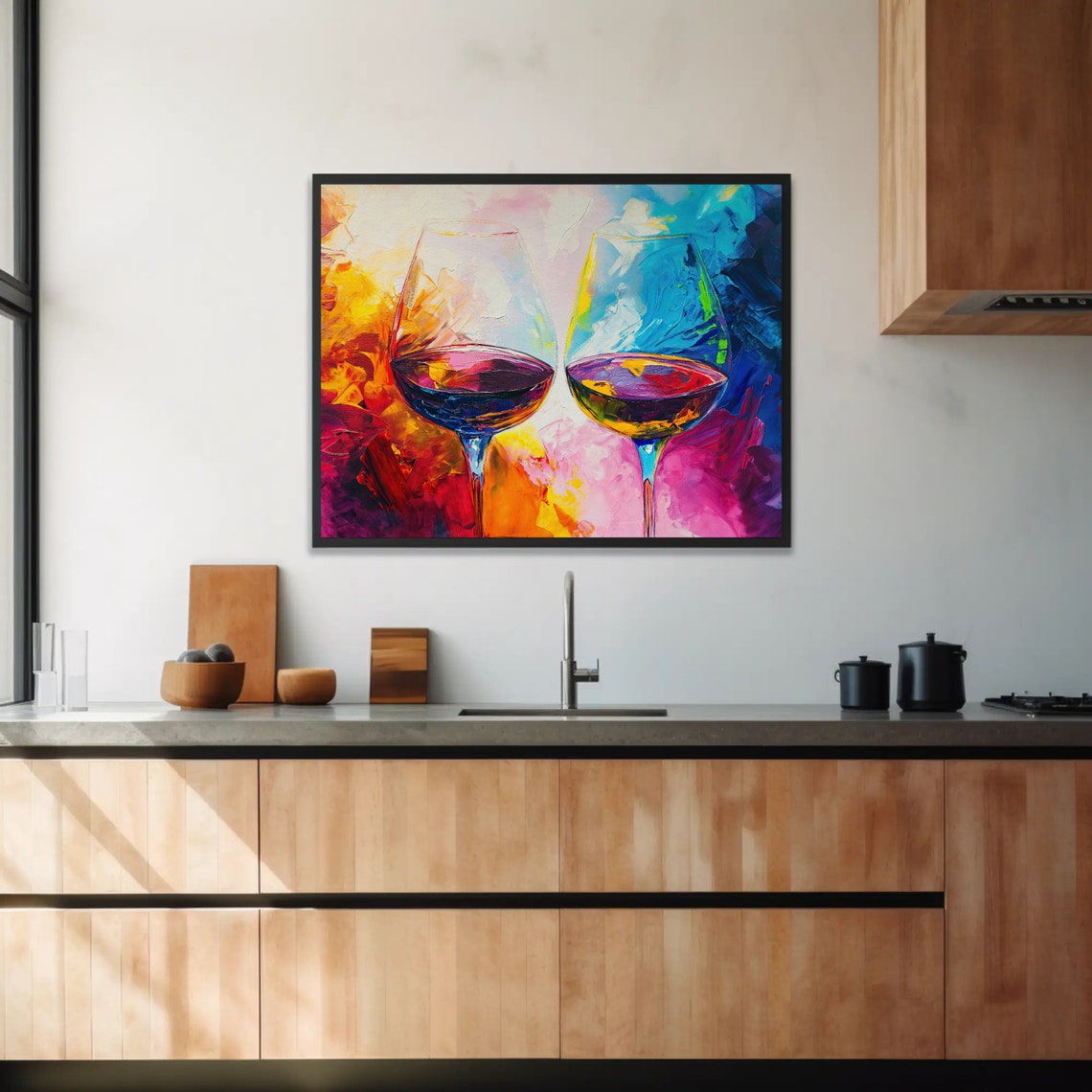 Two Wine Glasses Abstract Colorful Modern Kitchen Art Poster - Image 3