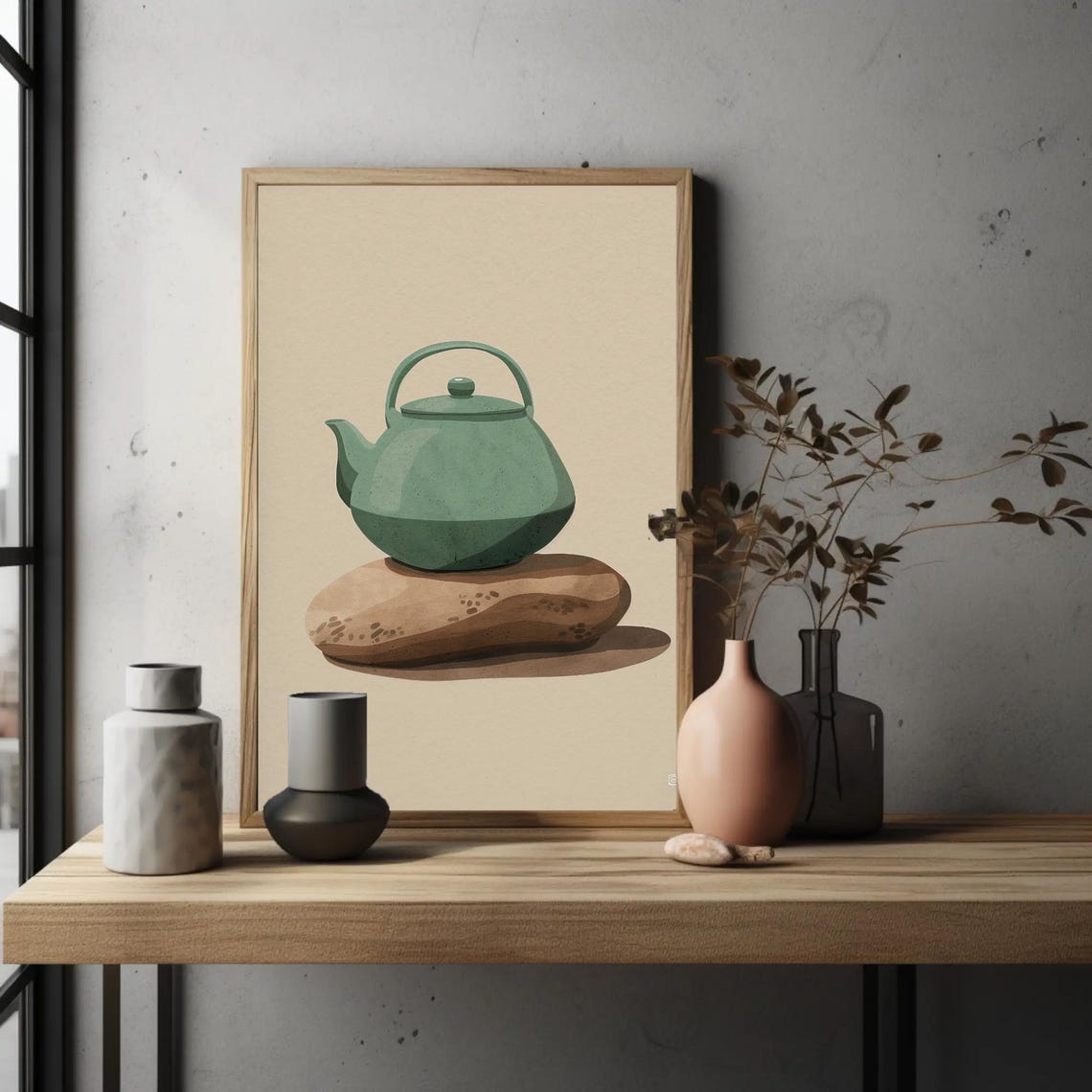 Sage Green Teapot Minimalist Print Modern Kitchen Wall Art Framed Simple Decor For Dining Room Or Kitchen Ready To Hang - Image 3