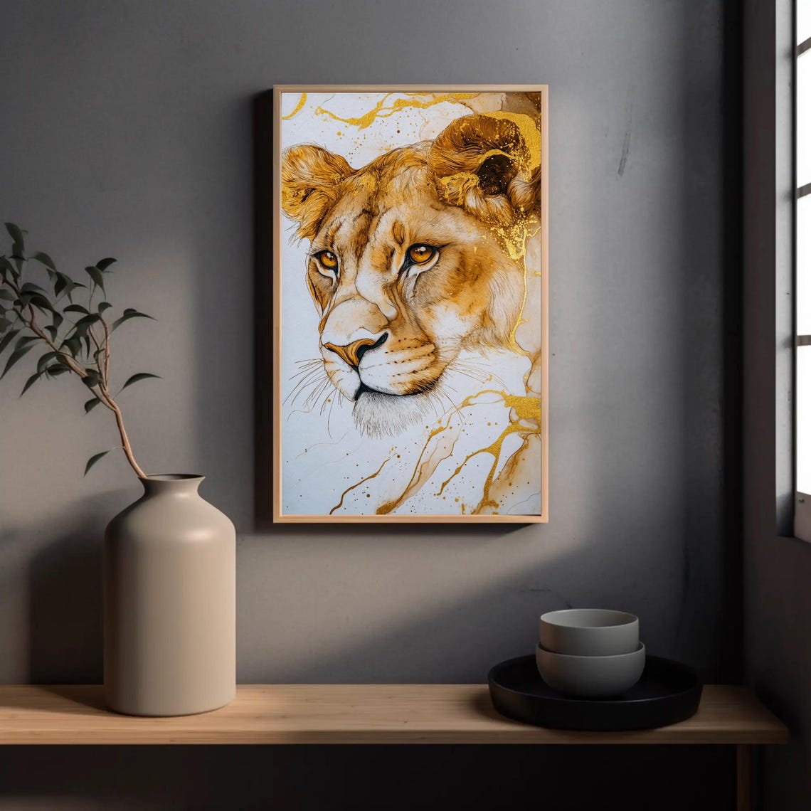 Golden Lioness In Profile Abstract Gold Alcohol Ink Splash Poster - Image 5