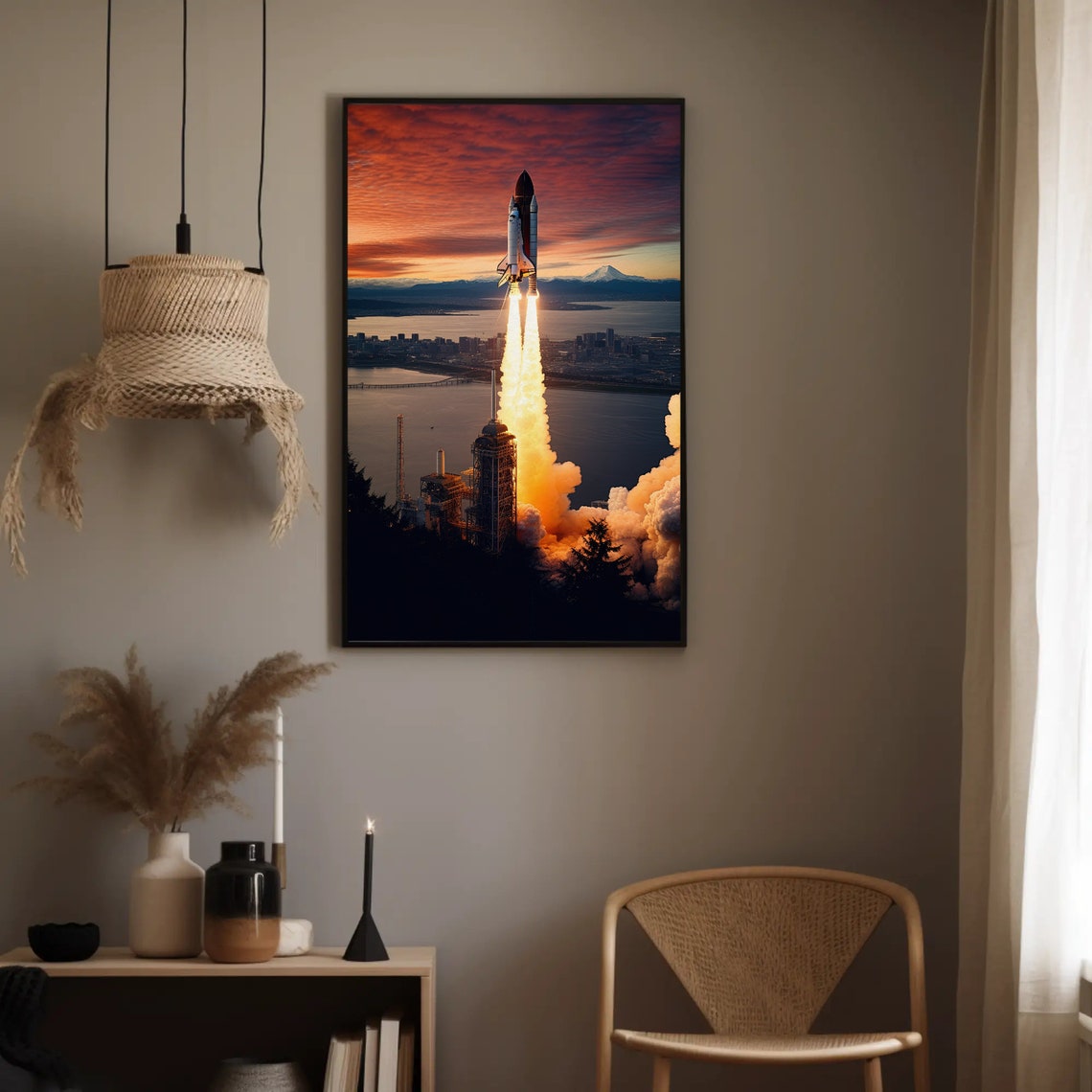 Space Shuttle Rocket Launch Sunset Liftoff Exploration Poster - Image 3