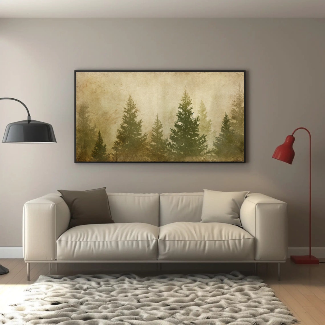 Misty Pine Forest In Sepia Gold Vintage Rustic Pine Trees Poster - Image 3