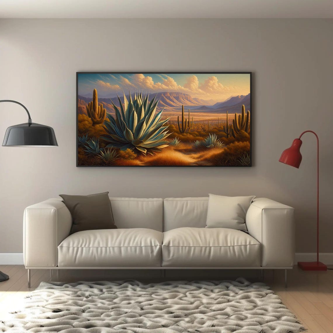 Southwest Agave Desert Sunset Landscape Watercolor Cactus Art Poster - Image 3