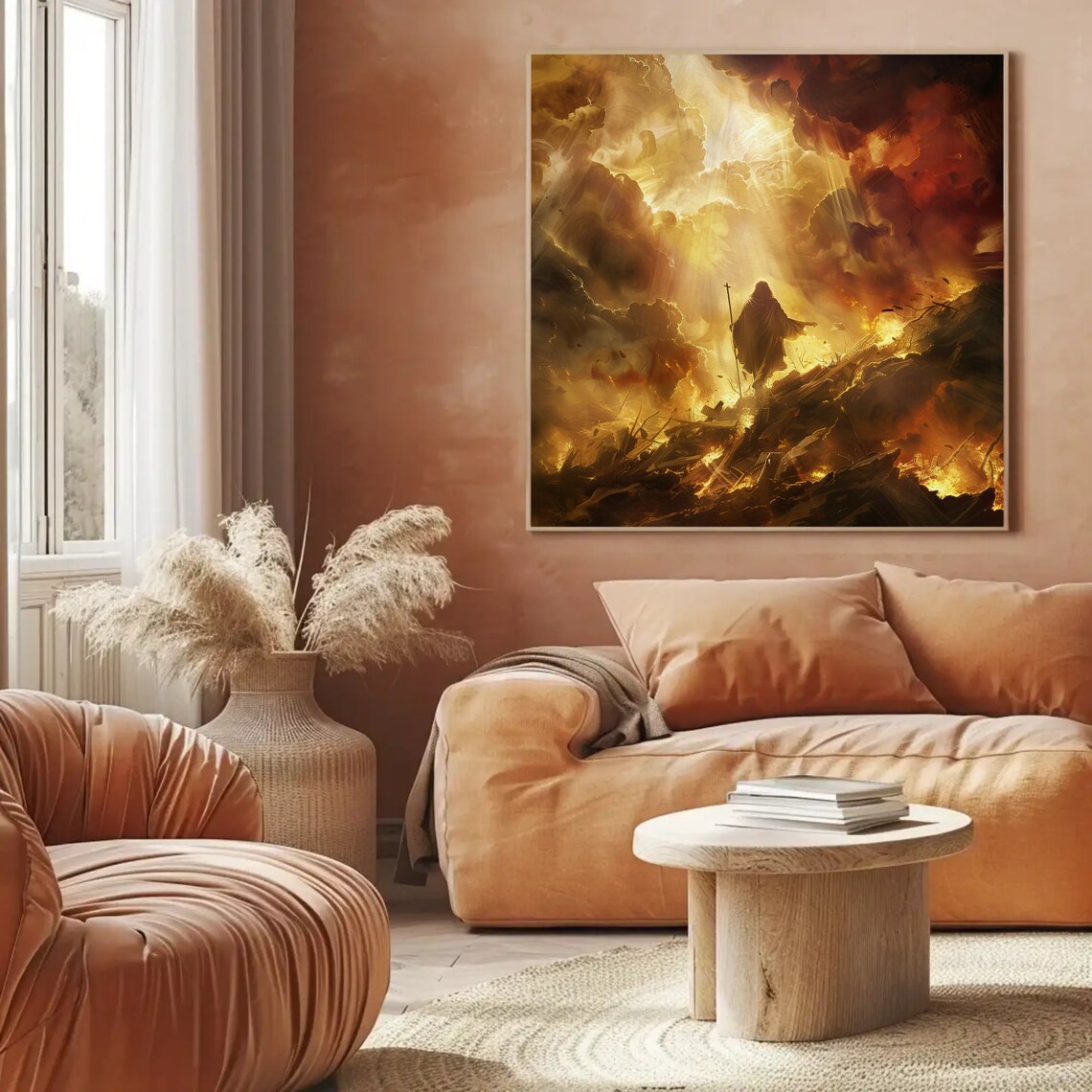 Hooded Prophet Walking Through Golden Heavenly Fire Religious Art Poster - Image 4