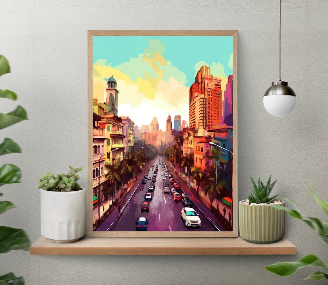 Mumbai Landscape Print Mumabi Painting Bombay Wall Art Indian Decor Indian Painting Mumbai Travel Poster India Art Indian Print - Image 4