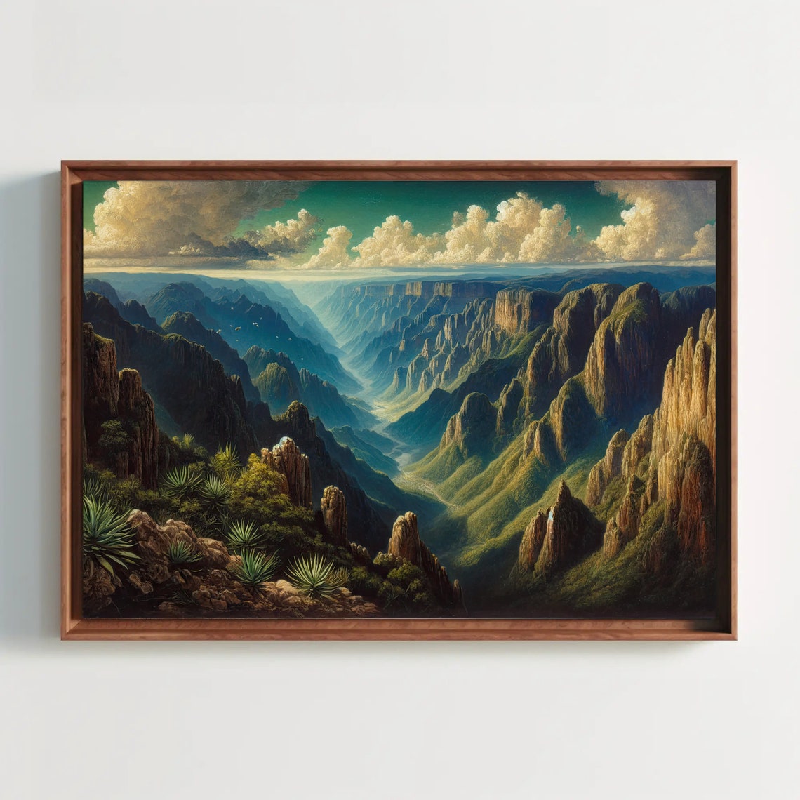 Vast Canyon Cliffs Under Dramatic Clouds Landscape Painting Poster
