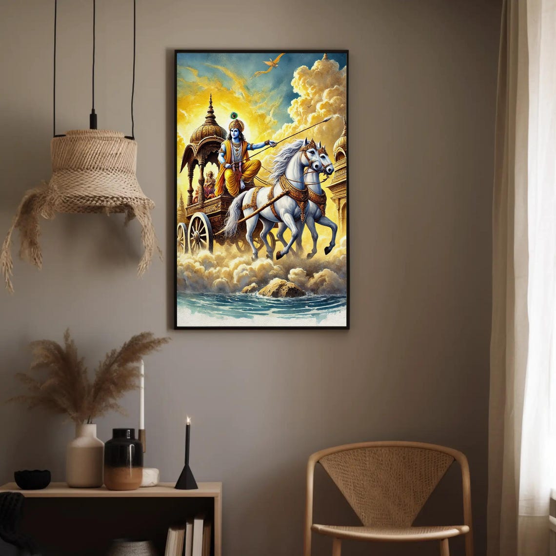 Lord Krishna Driving Arjuna on Chariot in Mahabharata Epic Poster - Image 4