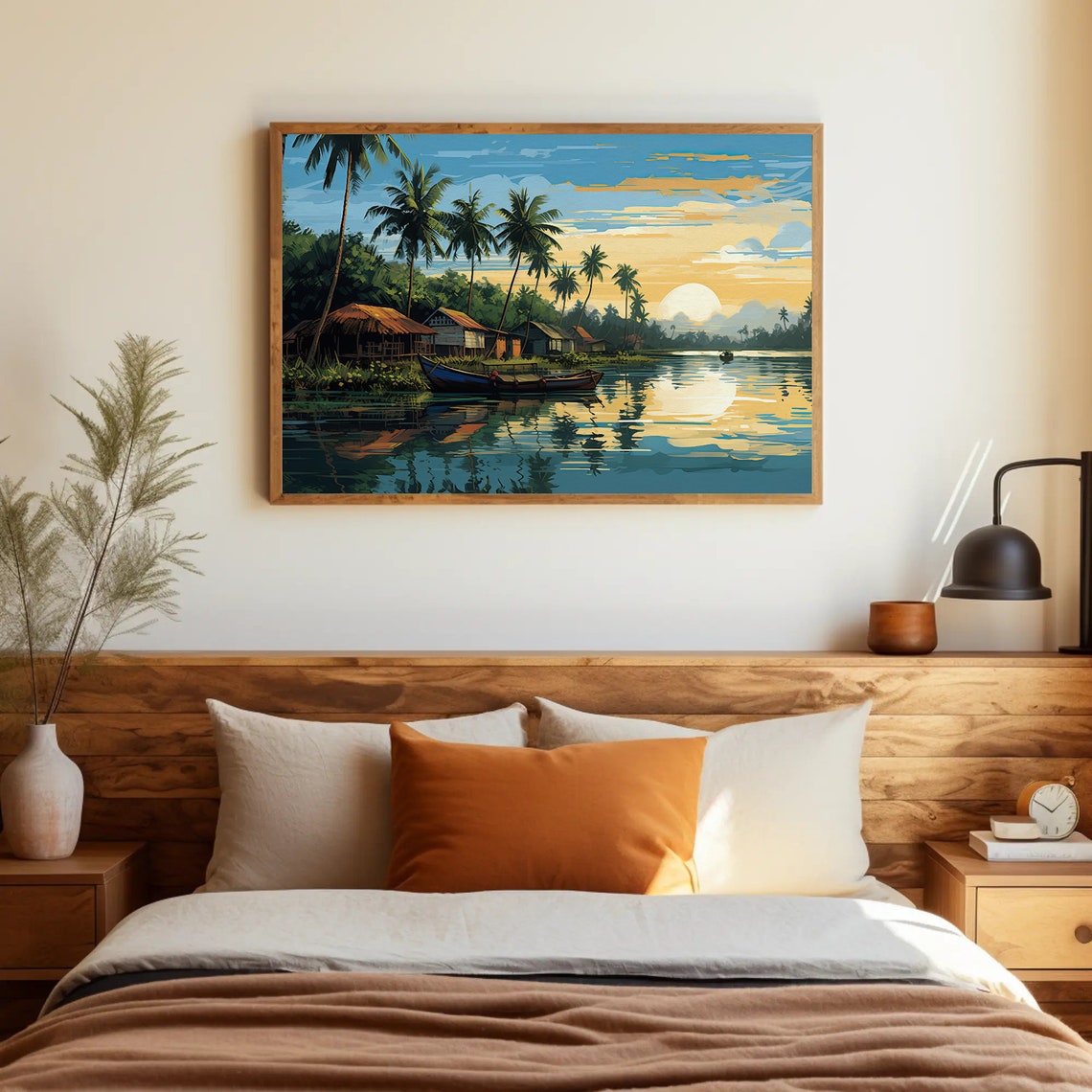 Kerala Backwaters at Sunrise with Boats and Palm Trees Poster - Image 5