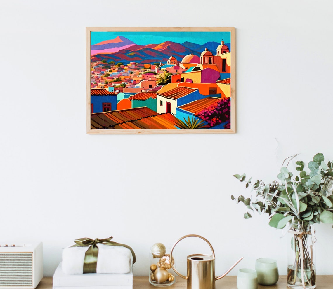 Colorful Mexican Mountain Town Rooftops With Domed Church Poster - Image 2
