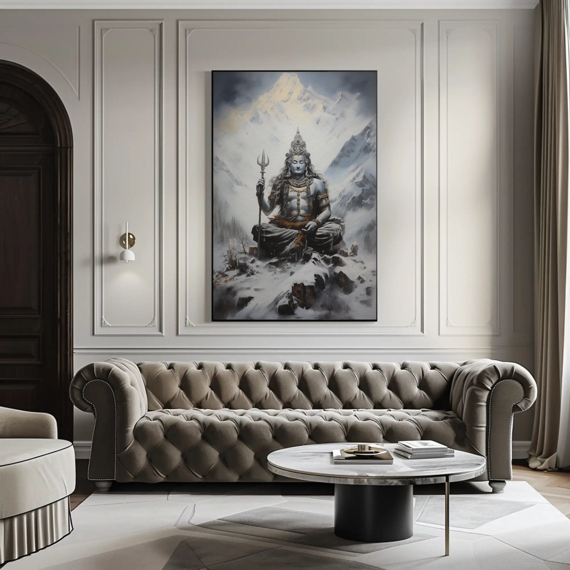 Shiva Meditating On Peak Of Kailash Parvat Himalayas Mountain Painting Hindu Wall Art Indian Deity Art Shivji Painting Spiritual - Image 3