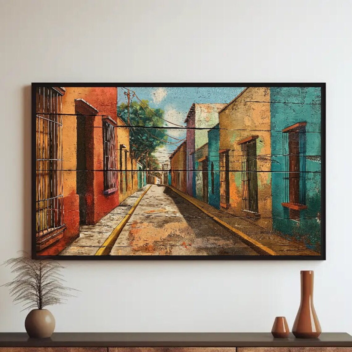 Mexican Street Painting, Wood Effect Art Print