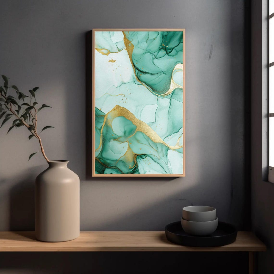 Emerald Green And Liquid Gold Marble Abstract Ink Art Poster - Image 4