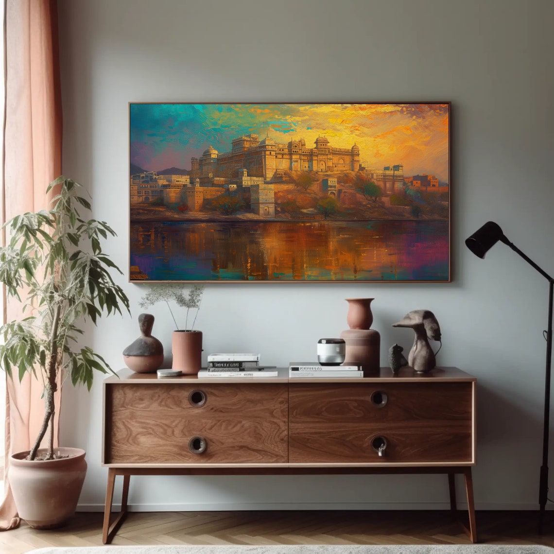 Rajasthani Fort Above A Golden Sunset Lake Reflection Poster - Image 4